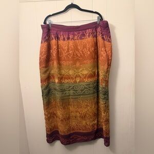 Hilliard &Hanson Multicolor Patterned Midi Skirt - Orange, Green & Purple